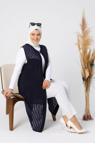 سترة بدون أكمام أزرق كحلي 7023.Lacivert