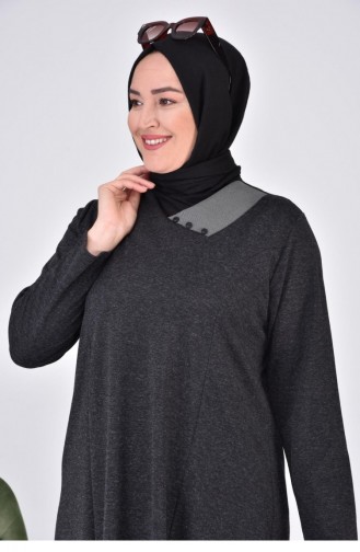 Kadın Büyük Beden Ay Yaka Anne Elbise Uzun Tesettür 8107 Siyah