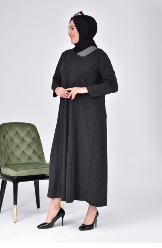 Kadın Büyük Beden Ay Yaka Anne Elbise Uzun Tesettür 8107 Siyah