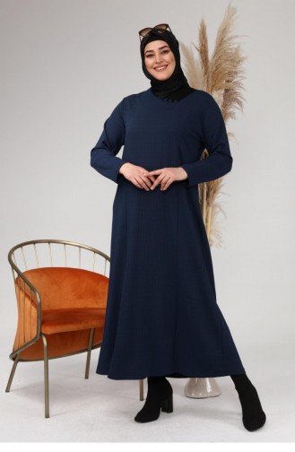 Kadın Büyük Beden Ay Yaka Kışlık Triko Elbise 8123 İndigo