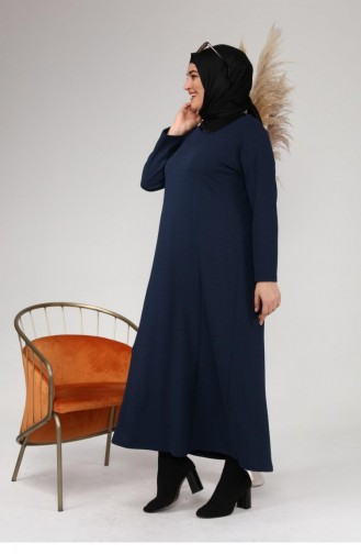 Kadın Büyük Beden Ay Yaka Kışlık Triko Elbise 8123 İndigo
