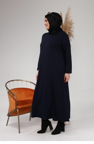 Kadın Büyük Beden Ay Yaka Kışlık Triko Elbise 8123 Lacivert