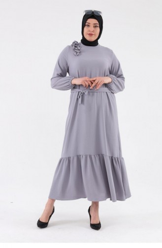 Kadın Büyük Beden Omzu Fırfırlı Elbise 8207 Vizon