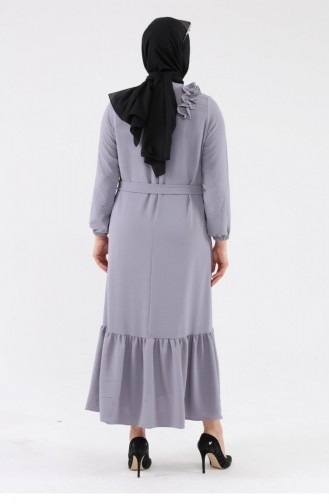 Kadın Büyük Beden Omzu Fırfırlı Elbise 8207 Vizon