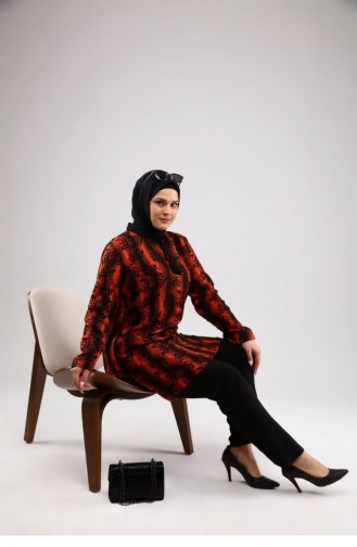 Kadın Büyük Beden Tesettür Tunik İpli Ve Yandan Yırtmaçlı 8246 Kiremit