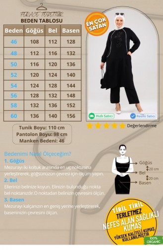 Kadın Büyük Beden Alt Üst Takım Biye Ve Taş İşlemeli 8250 Siyah