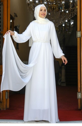 Naturfarbe Hijab-Abendkleider 2683