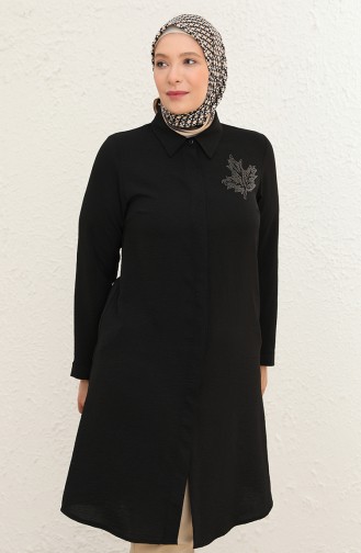 Damen-Hemd Tunika Große Größe Blattmuster 8171 Schwarz 8171.siyah