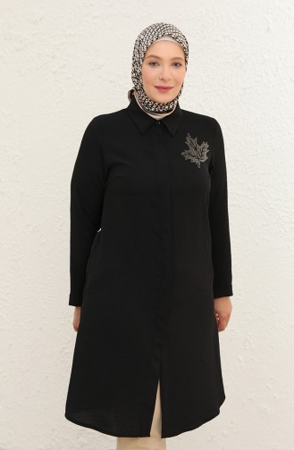 Damen-Hemd Tunika Große Größe Blattmuster 8171 Schwarz 8171.siyah