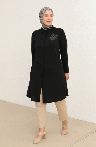 Damen-Hemd Tunika Große Größe Blattmuster 8171 Schwarz 8171.siyah