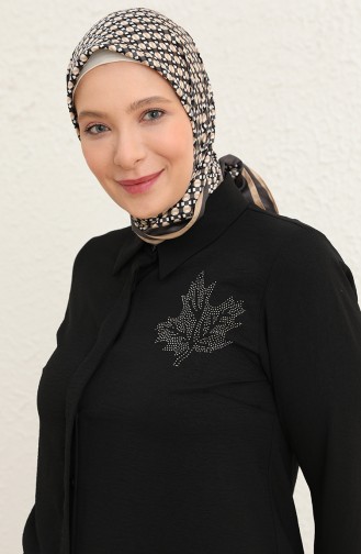 Damen-Hemd Tunika Große Größe Blattmuster 8171 Schwarz 8171.siyah