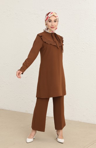 Aerobin Kumaş Piliseli Tunik Pantolon İkili Takım 2470-03 Taba