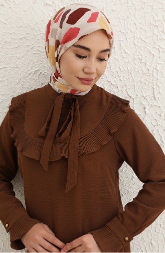 Aerobin Kumaş Piliseli Tunik Pantolon İkili Takım 2470-03 Taba