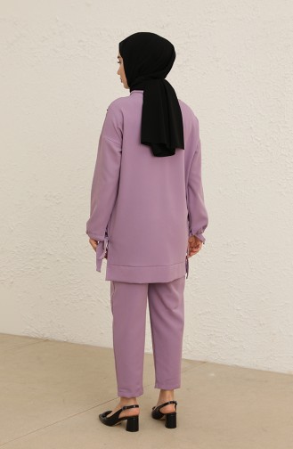 Tofisa İnci Detaylı Tunik Pantolon İkili Takım 3502-01 Lila