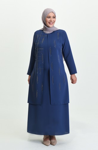 Indigo Hijab Evening Dress 4005-02