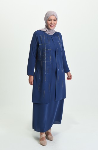 Indigo Hijab Evening Dress 4005-02