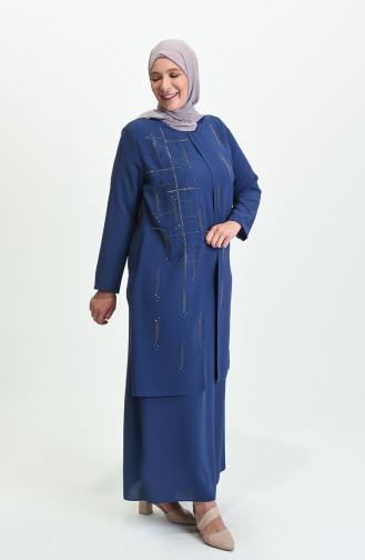 Indigo Hijab Evening Dress 4005-02