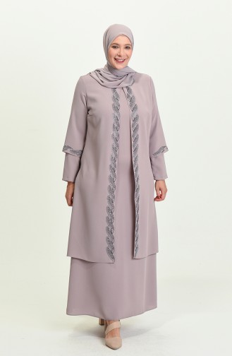 Beige İslamitische Avondjurk 4006-02