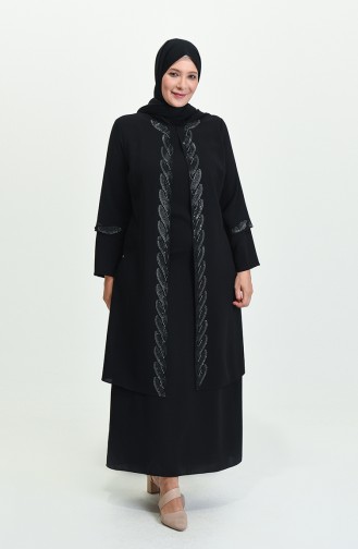 Black Hijab Evening Dress 4006-04