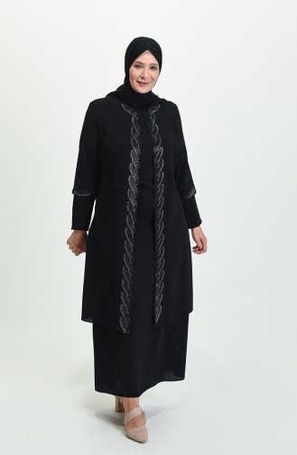 Black Hijab Evening Dress 4006-04