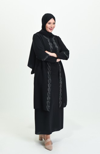 Black Hijab Evening Dress 4006-04