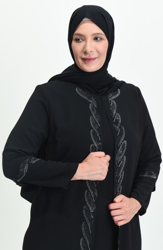 Black Hijab Evening Dress 4006-04