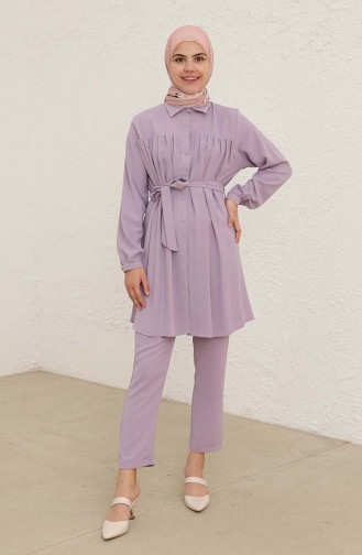 Shirred Detail Two Piece Suit 70012-02 Lilac 70012-02