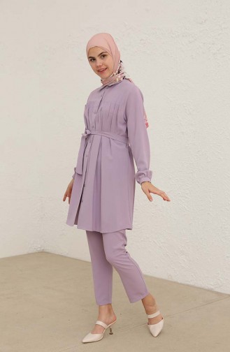 Shirred Detail Two Piece Suit 70012-02 Lilac 70012-02