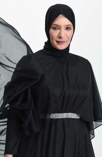 Black Hijab Evening Dress 8098-03
