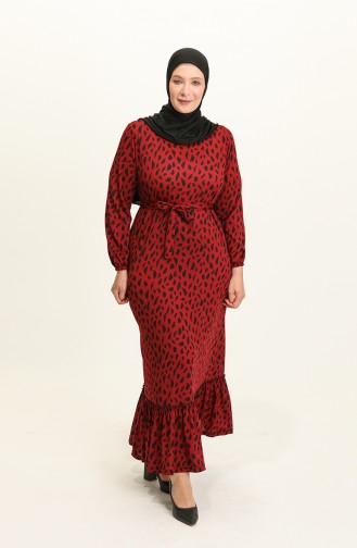 Farbalı Büyük Beden Elbise 4574-02 Bordo