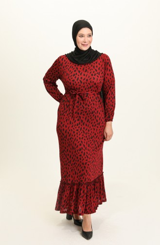 Farbalı Büyük Beden Elbise 4574-02 Bordo