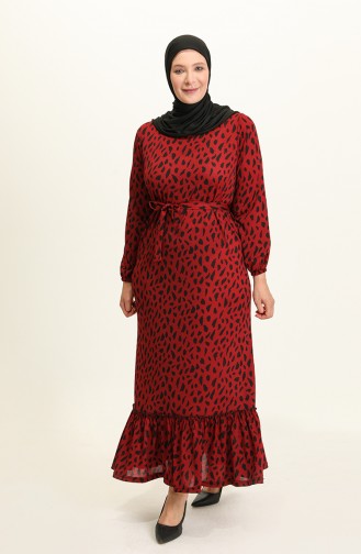 Farbalı Büyük Beden Elbise 4574-02 Bordo