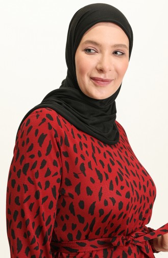 Farbalı Büyük Beden Elbise 4574-02 Bordo