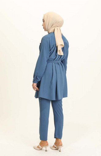 Shirred Detail Two Piece Suit 70012-01 İndigo 70012-01