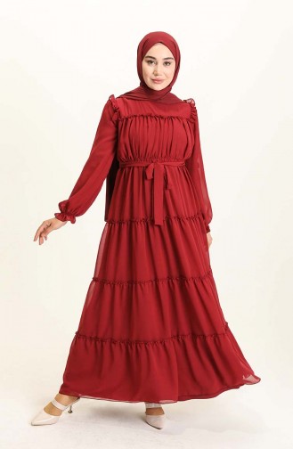 Claret Red Hijab Dress 5797-04