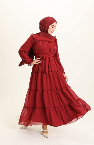 Claret Red Hijab Dress 5797-04