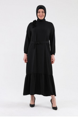 Kadın Büyük Beden Omzu Fırfırlı Elbise 8207 Siyah