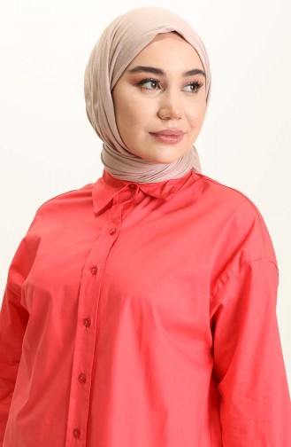 Beyaz Oversize Poplin Gömlek 0011-06 Nar Çiçeği