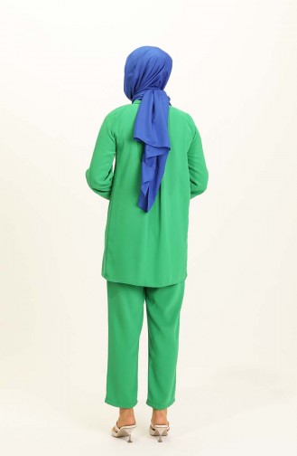 Beli Büzgülü Tunik Pantolon İkili Takım 0192-01 Zümrüt Yeşili