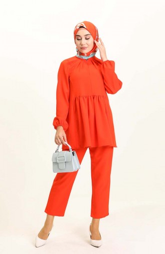 Beli Büzgülü Tunik Pantolon İkili Takım 0192-02 Turuncu