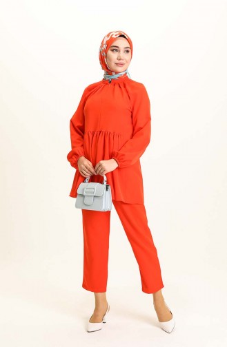 Beli Büzgülü Tunik Pantolon İkili Takım 0192-02 Turuncu