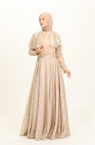 Beige Hijab Evening Dress 1023-01