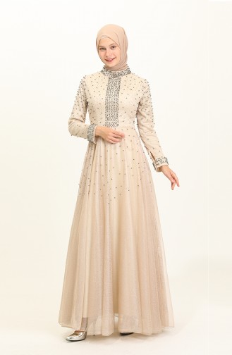 Beige Hijab Evening Dress 2026-03