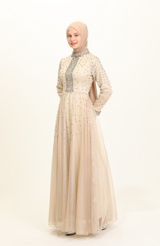 Beige Hijab Evening Dress 2026-03