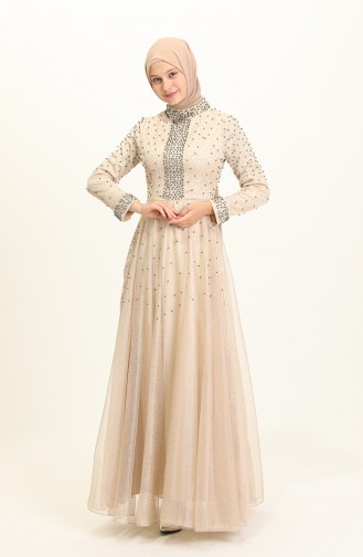 Beige Hijab Evening Dress 2026-03