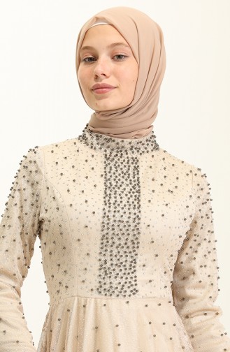 Beige Hijab Evening Dress 2026-03