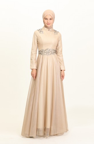 Beige Hijab-Abendkleider 2028-02