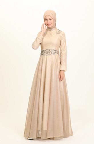 Beige Hijab Evening Dress 2028-02