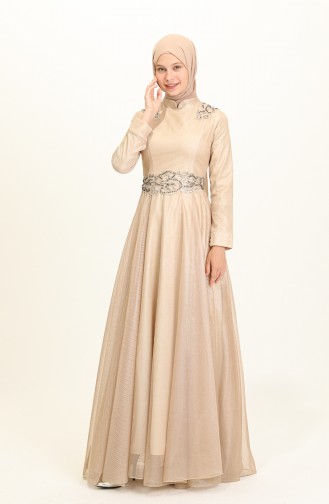 Beige Hijab-Abendkleider 2028-02