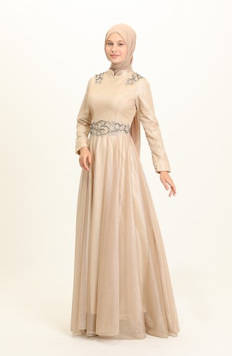 Beige Hijab Evening Dress 2028-02